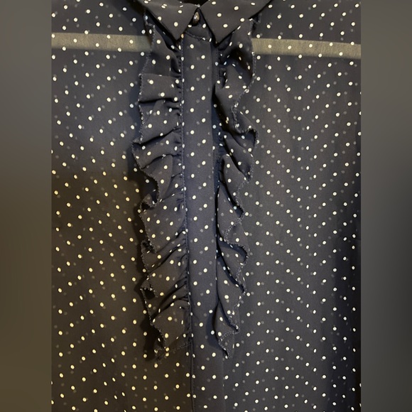 H&M Navy Blue Sheer Polka Dot Ruffle Blouse - Picture 2 of 4